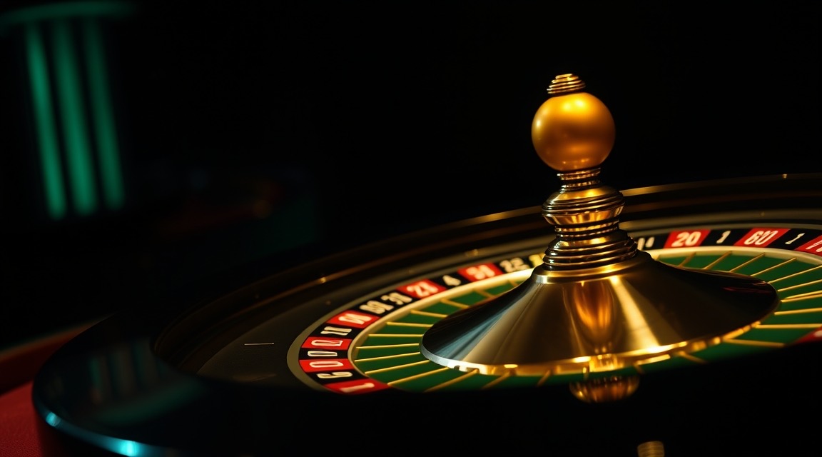 Roulette wheel in a dark casino — live casino illustration (AI generated)